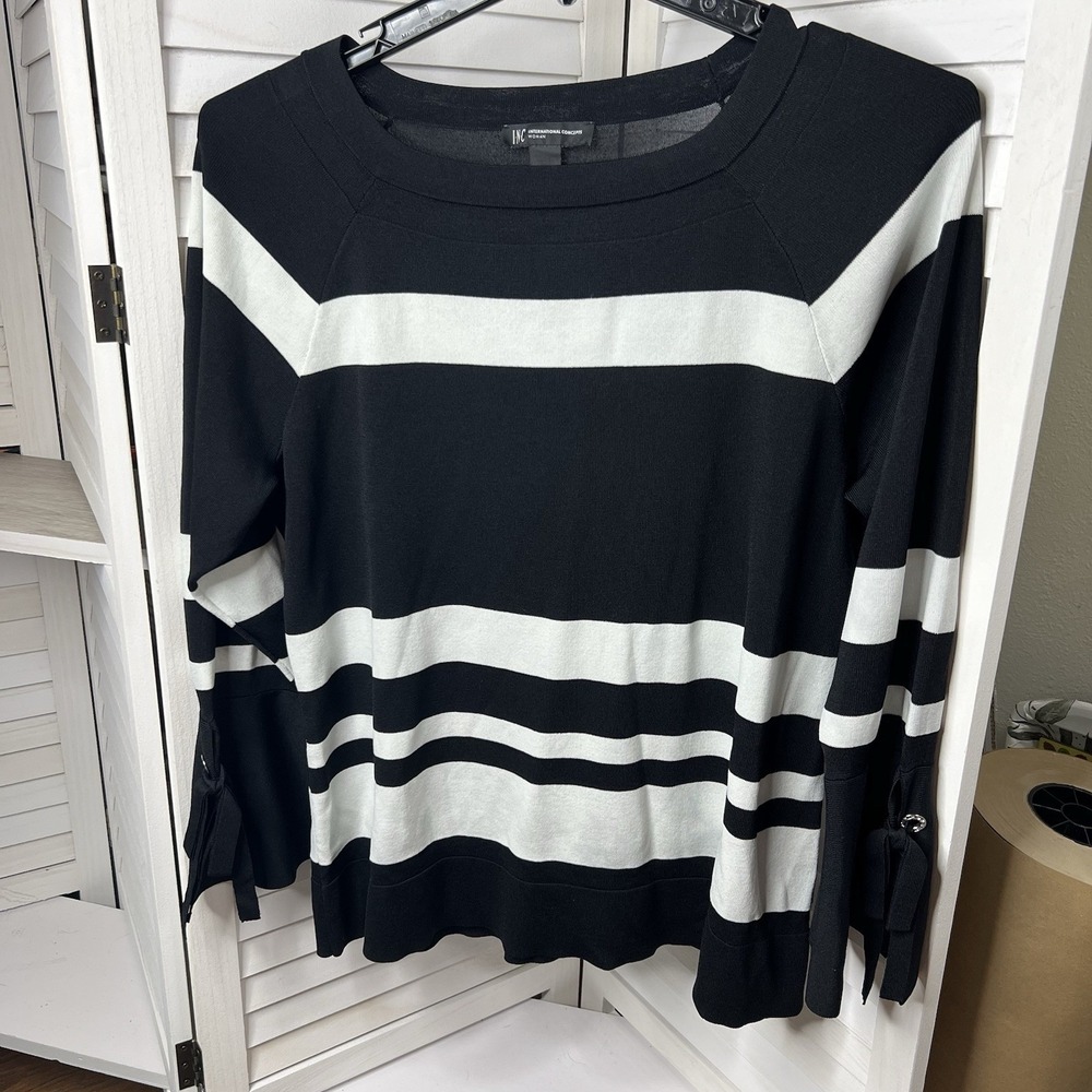Inc International Concepts Tunic Top Women's 2X Black White W/ Super Cute Sleeve